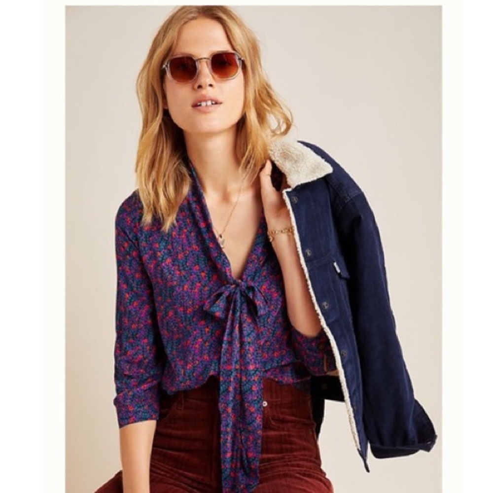 Anthropologie Maeve Rory Tie-Neck Blouse